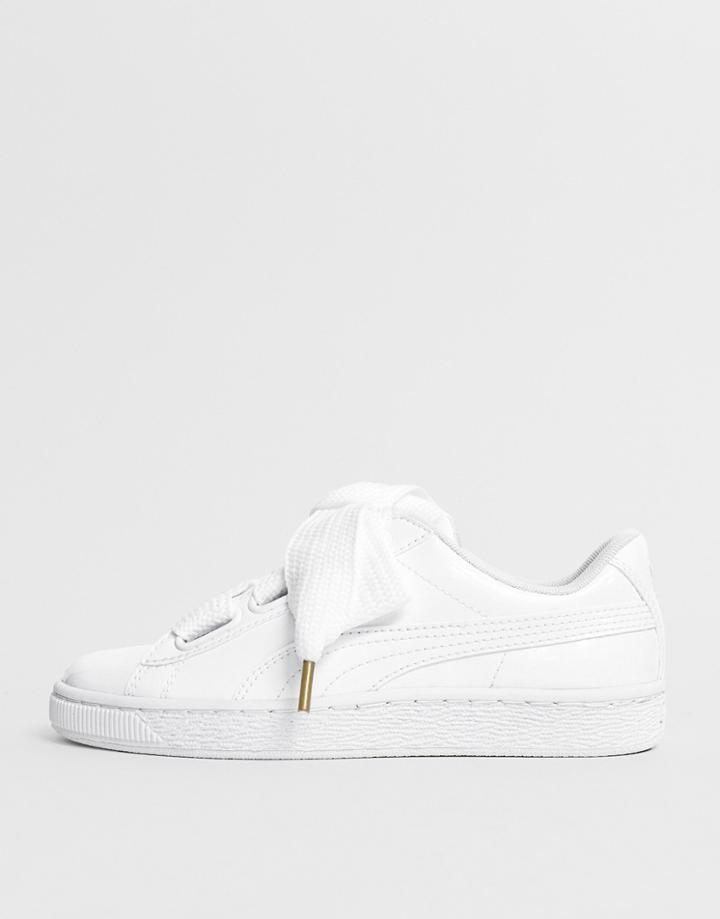 Puma Patent Basket Heart Sneaker In White - White
