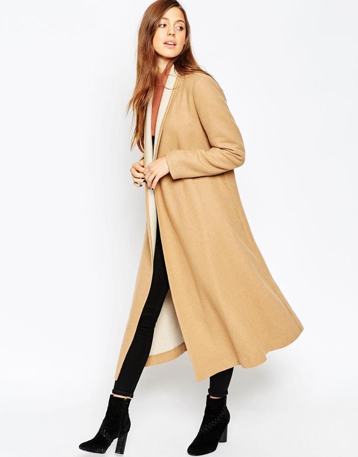Asos Oversized Coat With Contrast Shawl Collar - Camel