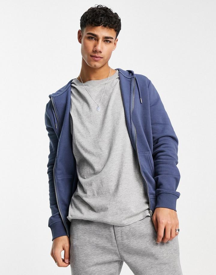 New Look Zip Through Hoodie In Blue