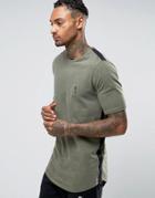 Religion Longline T-shirt With Web Taping - Green