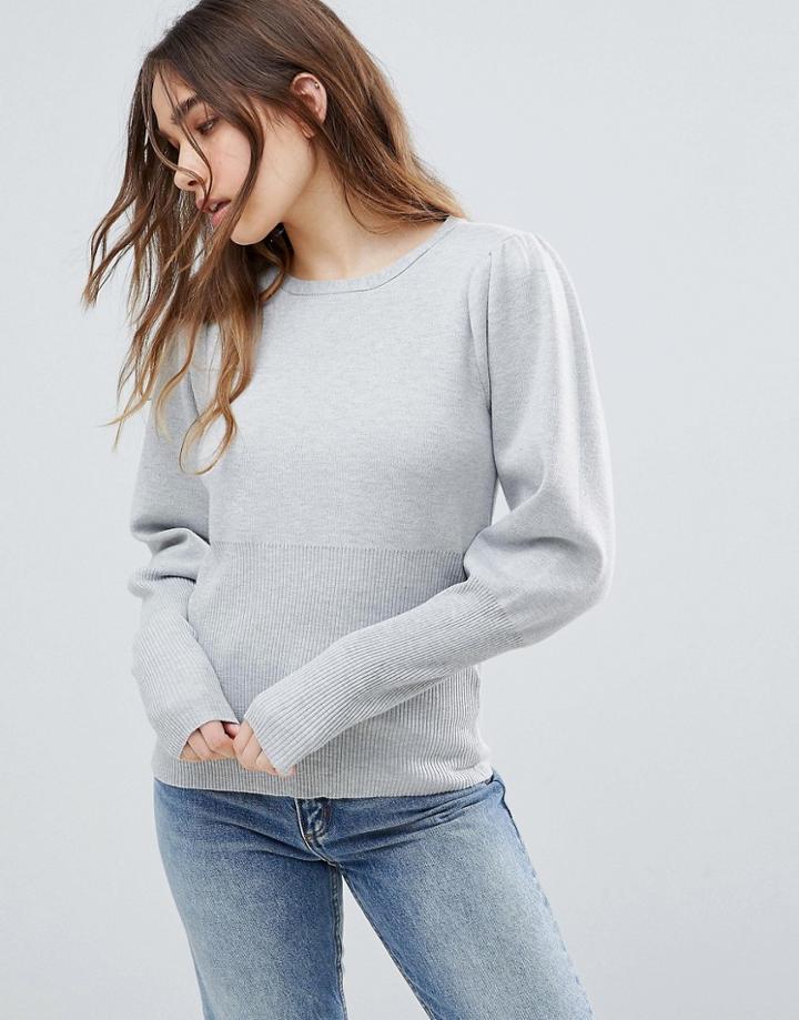 Willow And Paige Fitted Sweater With Balloon Sleeve Detail - Gray