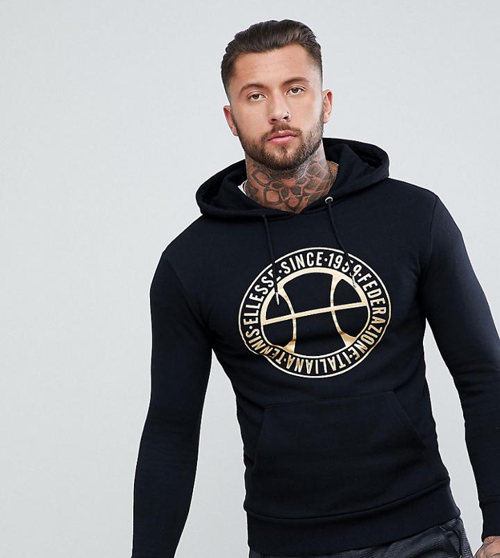 Ellesse Hoodie With Large Vintage Logo - Black