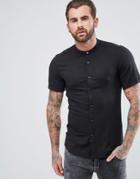 Asos Skinny Stretch Viscose Shirt With Granddad Collar In Black - Black