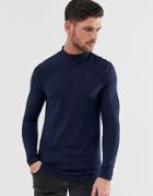 Asos Design Organic Muscle Fit Long Sleeve Jersey Turtleneck In Navy