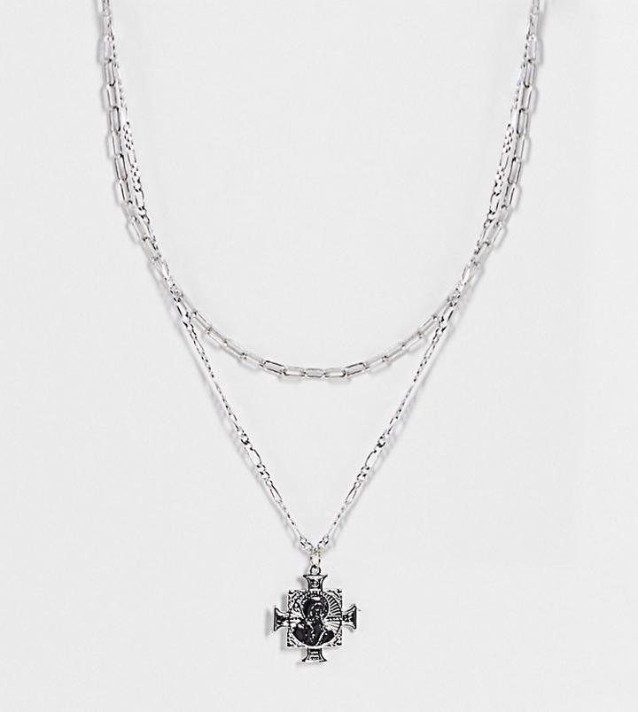 Reclaimed Vintage Inspired Chain Necklaces With Cross Pendant In Silver 2 Pack