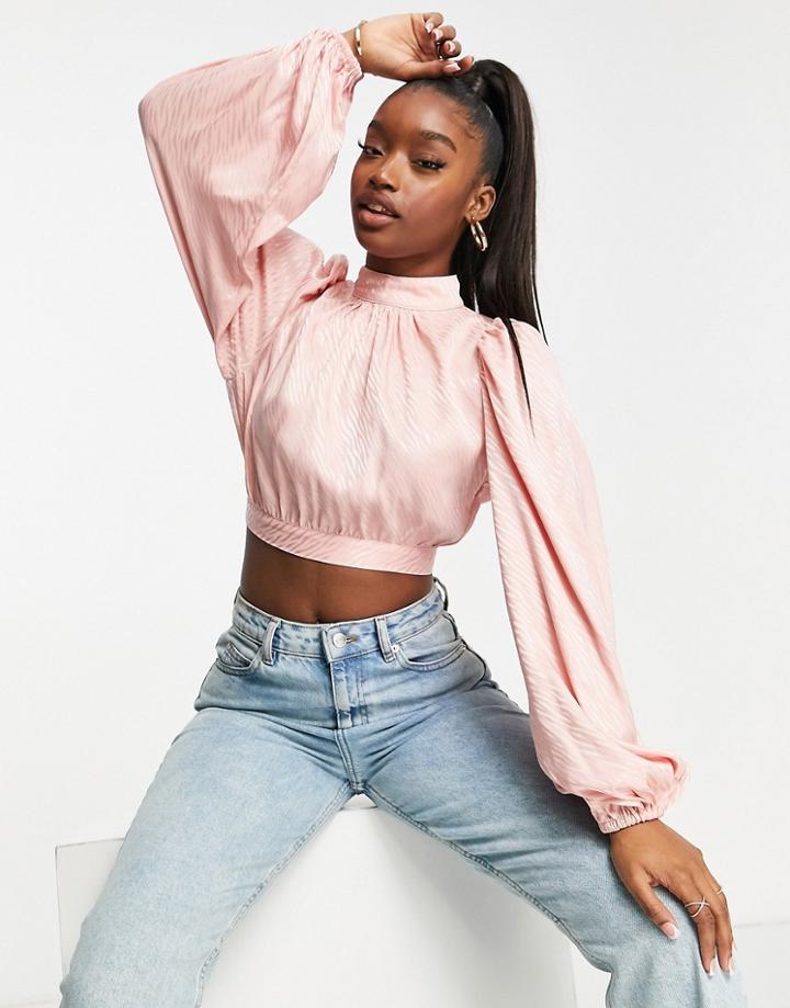 Saint Genies High Neck Satin Top In Pink
