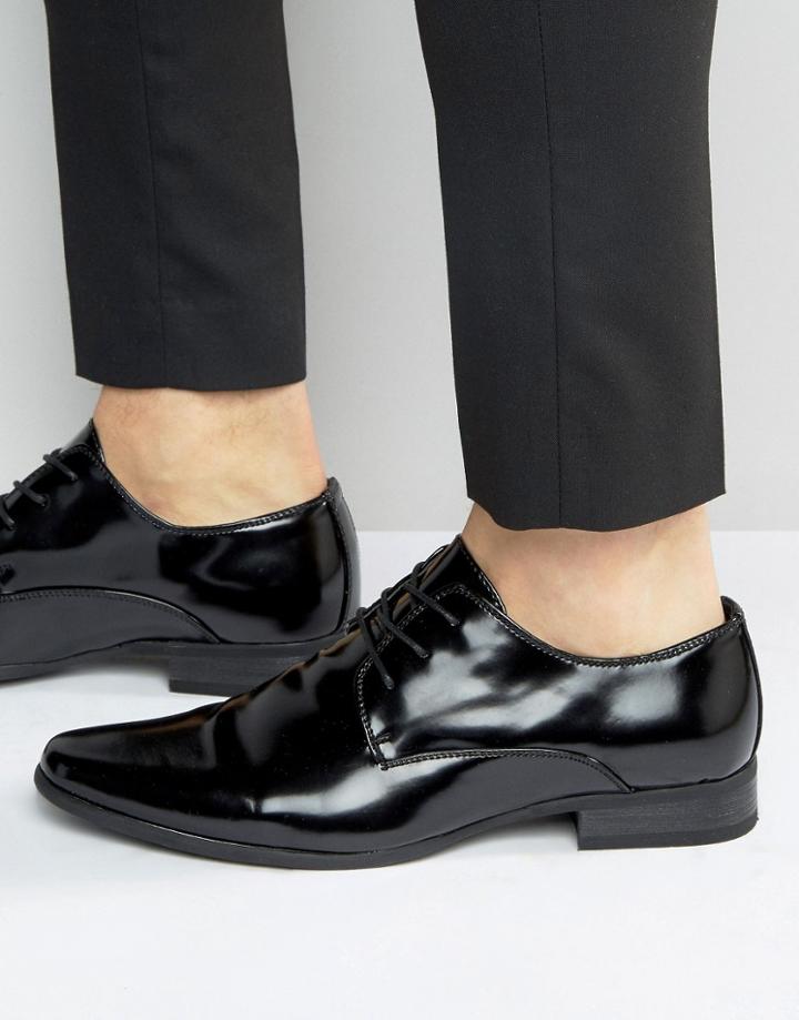 New Look Derby Shoes In Patent Black - Black