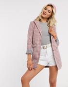 Heartbreak Oversized Blazer In Pink And Gray Check
