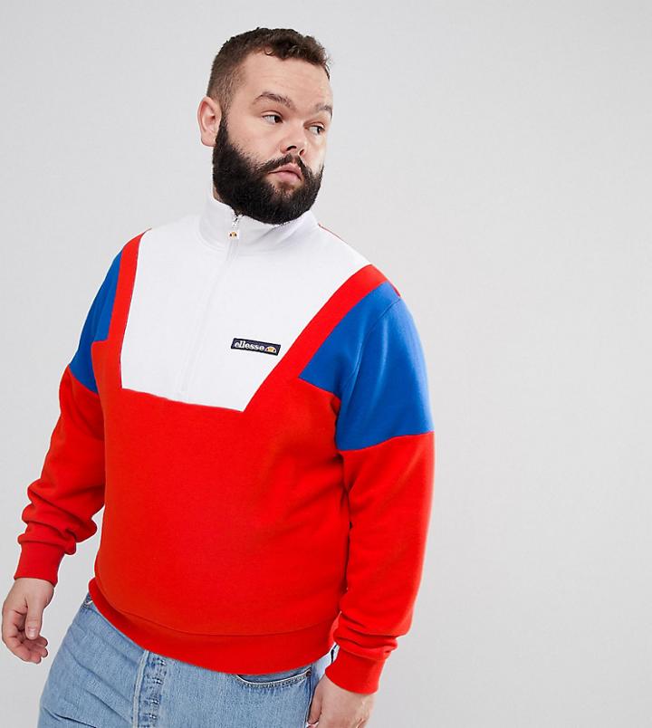 Ellesse Plus Color Block 1/2 Zip Sweatshirt In Red - Red
