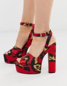 Asos Design Novel Chunky Platfrom Heeled Sandals In Red Leopard-multi