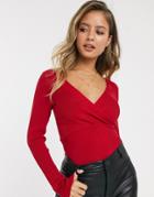 Lipsy Wrap Front Sweater In Red