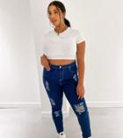 Naanaa Plus Ripped Skinny Jeans In Mid Wash Blue