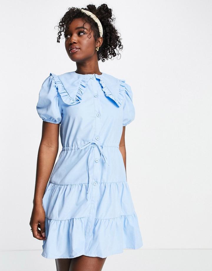 Lola May Collared Mini Dress In Blue