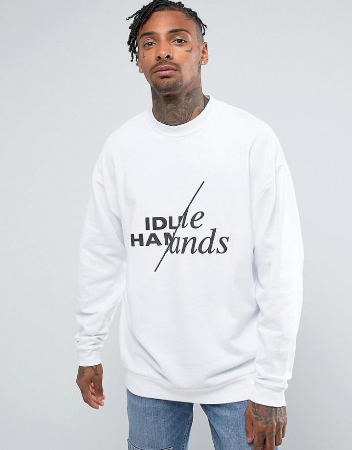 Asos Longline Oversized Sweatshirt With Print - White