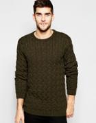 Asos Crew Neck Sweater With All Over Cable Detail - Khaki