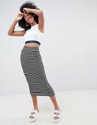 Asos Design Mono Stripe Rib Midi Pencil Skirt - Multi