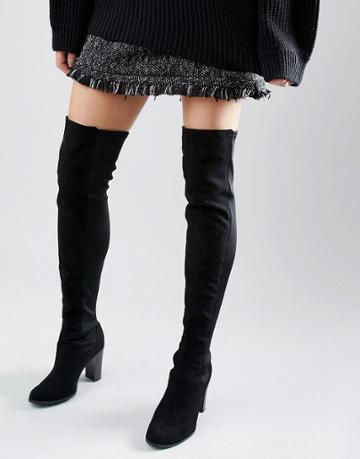 New Look Suedette Mix Over The Knee Suede Boots - Black