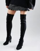 New Look Suedette Mix Over The Knee Suede Boots - Black