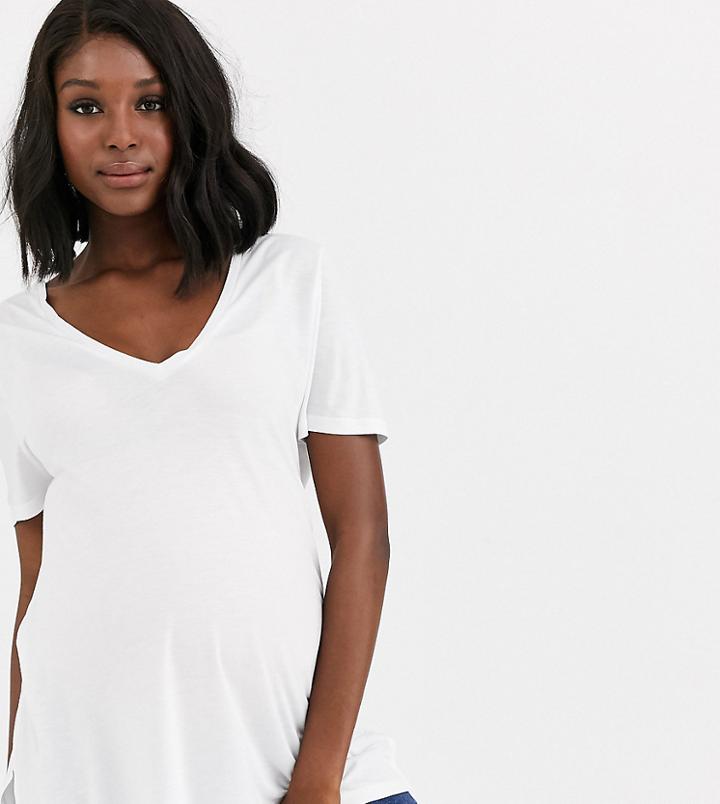 Asos Design Maternity Oversized V Front And V Back T-shirt In White