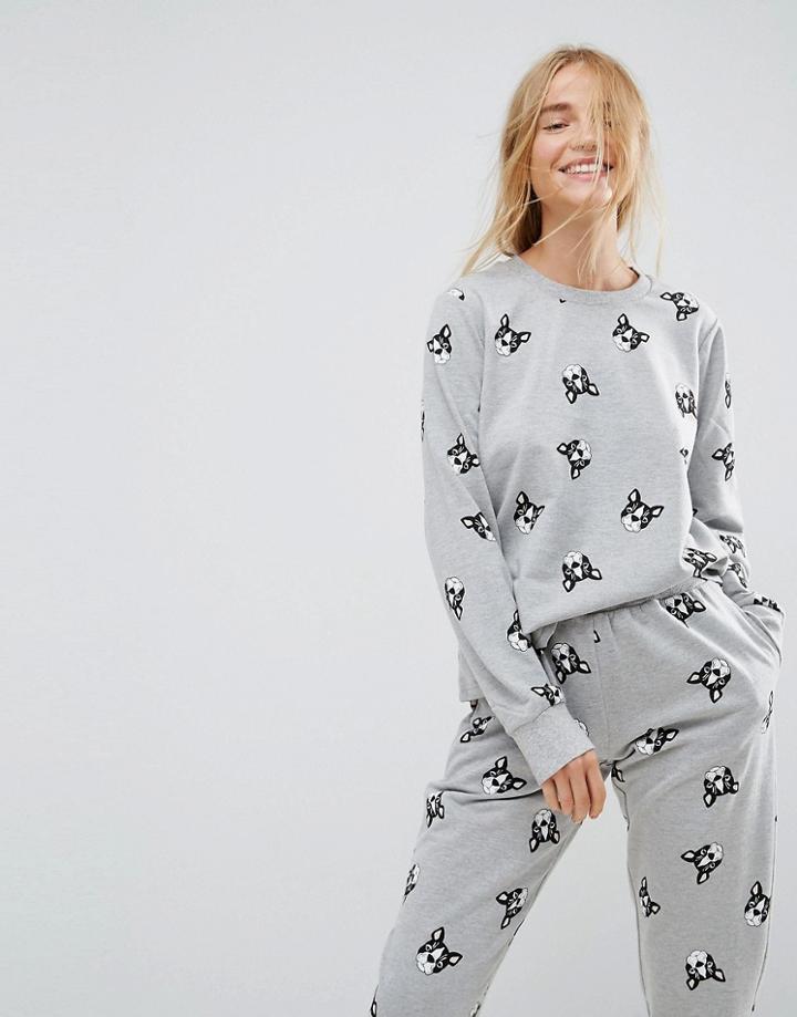 Asos Lounge French Bulldog Print Sweat - Multi