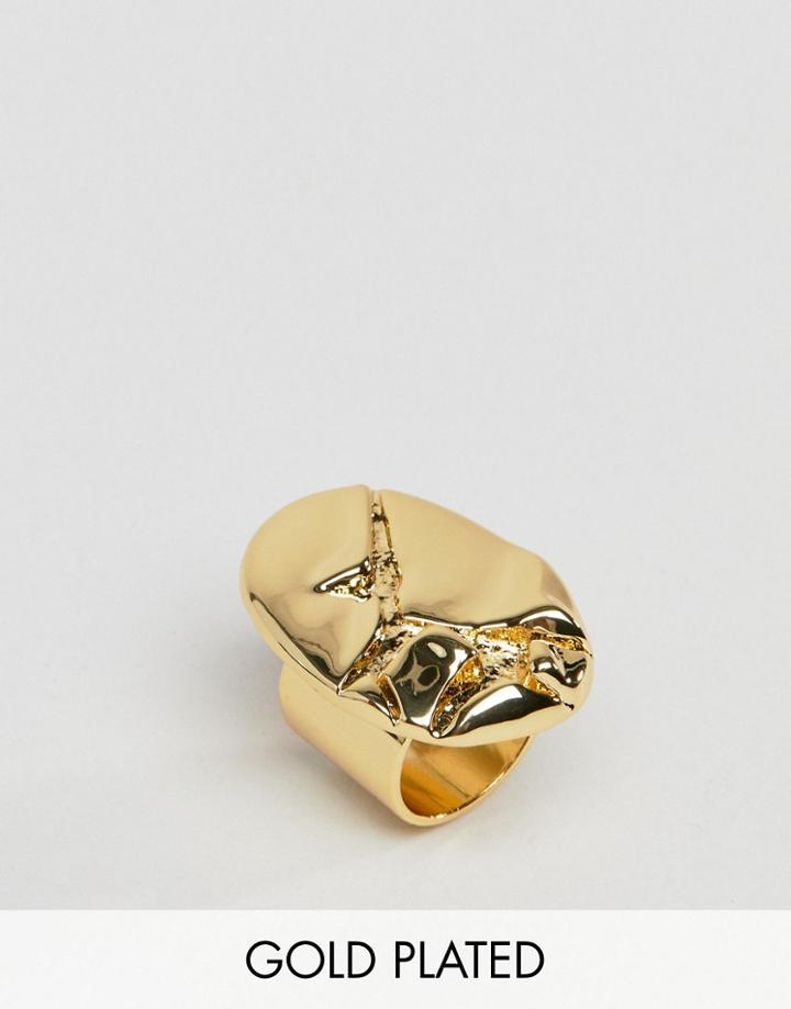 Asos Design Gold Plated Crushed Metal Ring - Gold