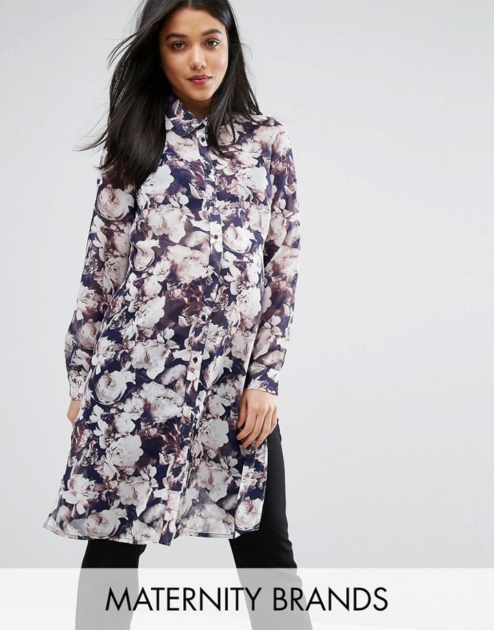 Mama. Licious Floral Printed Long Sleeve Woven Shirt - Multi