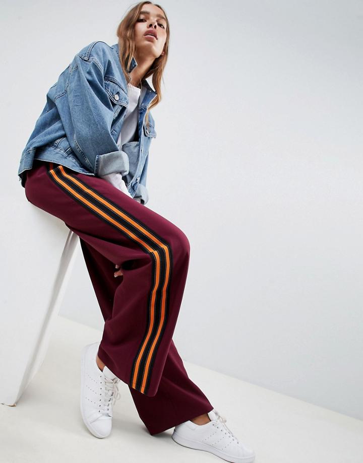 Asos Design Tailored Color Block Track Pant With Wide Leg - Red
