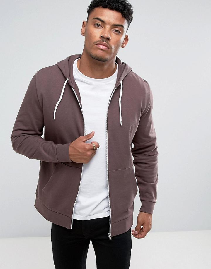 Asos Zip Up Hoodie In Brown - Brown