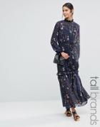 Vero Moda Tall Ruffle Neck Tiered Maxi Dress - Multi