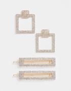 Asos Design Crystal Open Drop Earrings And Snap Hair Clips In Gold Tone
