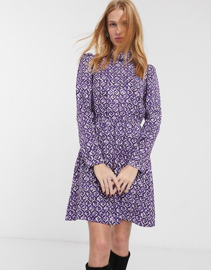 & Other Stories Floral Print High Neck Mini Dress In Purple