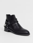 Pull & Bear Flat Boot With Harness Detail In Black - Black