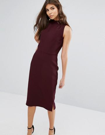 Alter Frill Neck Pencil Dress - Red