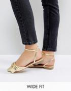 Asos Loopy Wide Fit Bow Ballet Flats - Gold