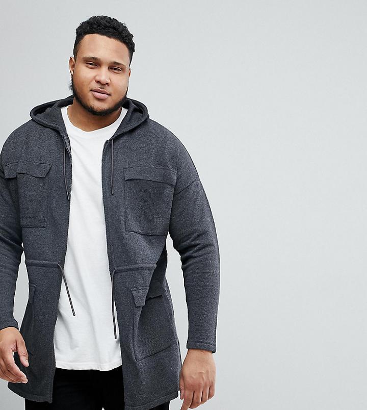 Asos Plus Knitted Parka In Charcoal - Gray