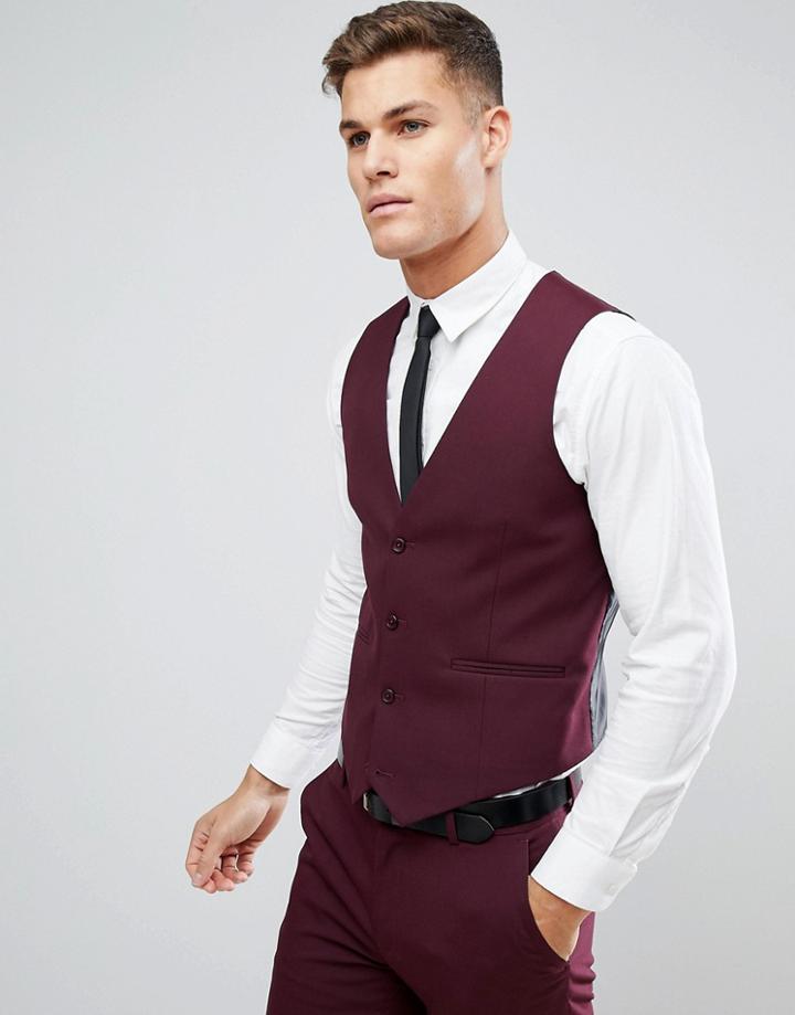 Asos Skinny Suit Vest In Burgundy - Red