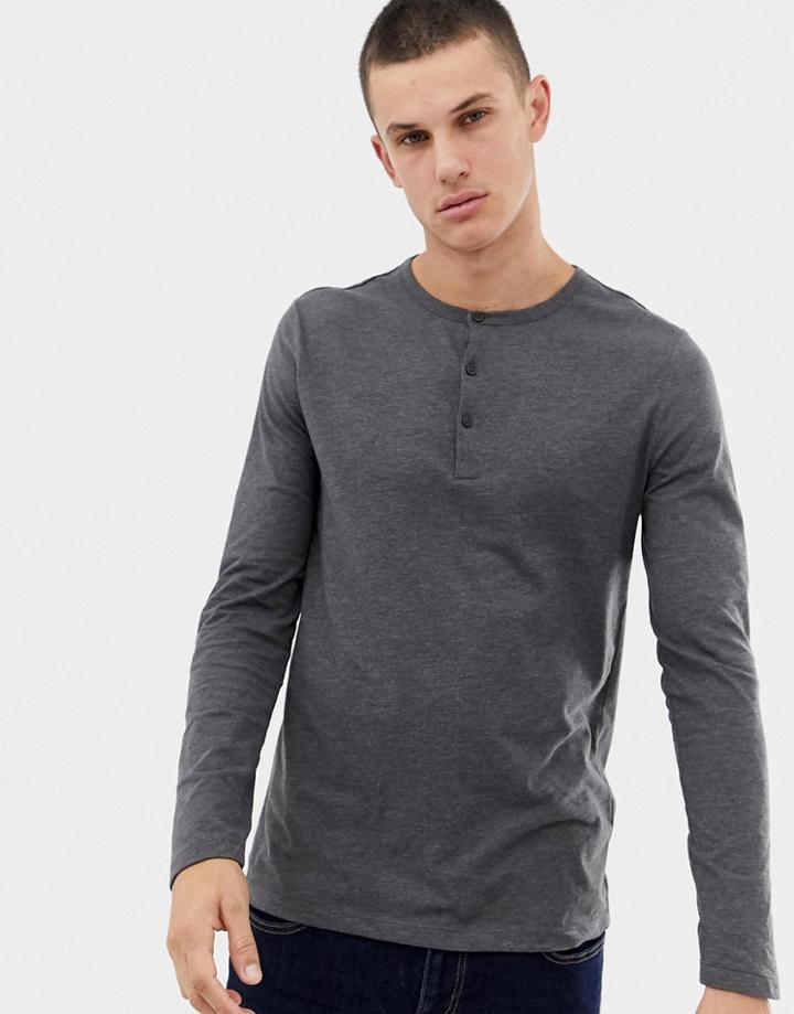 Asos Design Long Sleeve T-shirt With Grandad Neck In Gray
