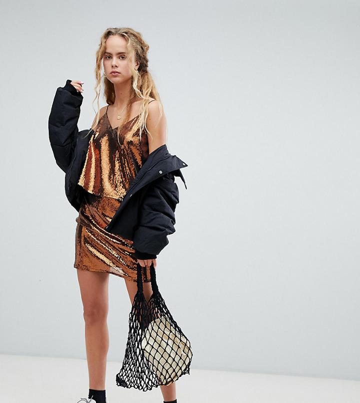 Weekday Sequin Mini Skirt In Copper-multi
