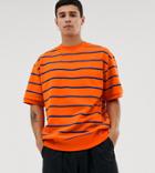 Collusion Striped Sweat Top In Orange - Orange