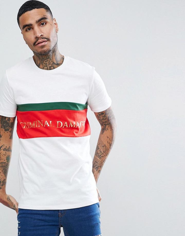 Criminal Damage Muscle Logo T-shirt In White - White
