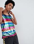 Asos Design Festival Rainbow Sequin Stripe Extreme Racer Back Tank - Multi
