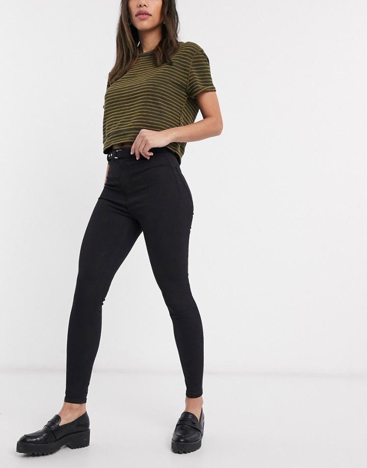 Bershka Belted Skinny Pants In Black