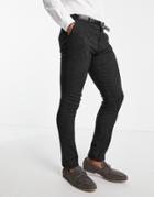 Asos Design Skinny Wool Mix Pants In Charcoal Twill-grey