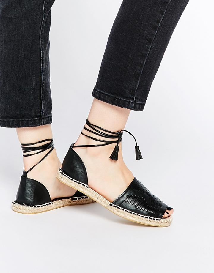Asos Java Tie Leg Woven Espadrilles - Black