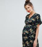New Look Maternity Tie Front Printed Dress - Black