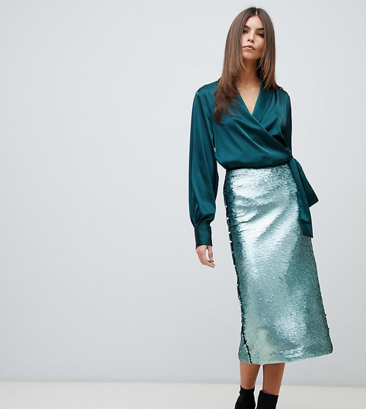Mango Sequin Detail Midi Skirt In Turquoise - Blue