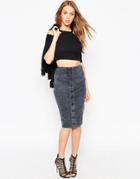 Asos Washed Lace Up Pull On Pencil Skirt - Gray