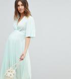 Asos Design Maternity Kimono Pleated Midi Dress - Green