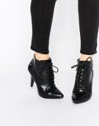 Blink Lace Up Point Heeled Ankle Boots - Black