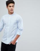 Solid Fine Stripe Shirt With Grandad Collar - Blue